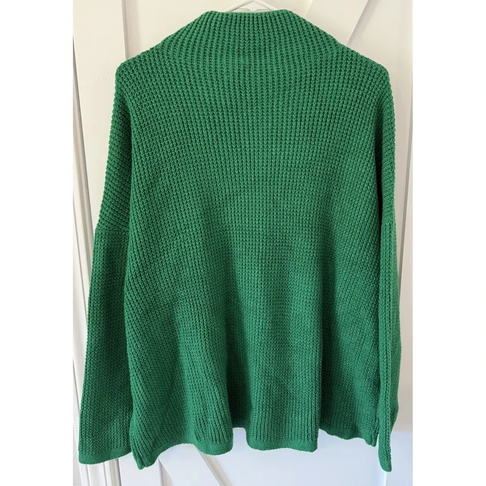 J. JILL Women's PLUS 2X Green Waffle Knit Mock Neck Sweater Relaxed Fit